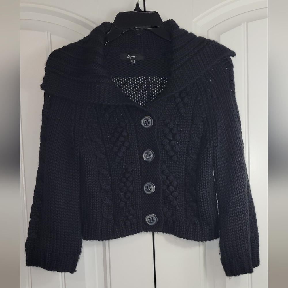 Express Black Button-Up Cable Knit Cardigan - It's Sweater Westher Somewhere!!